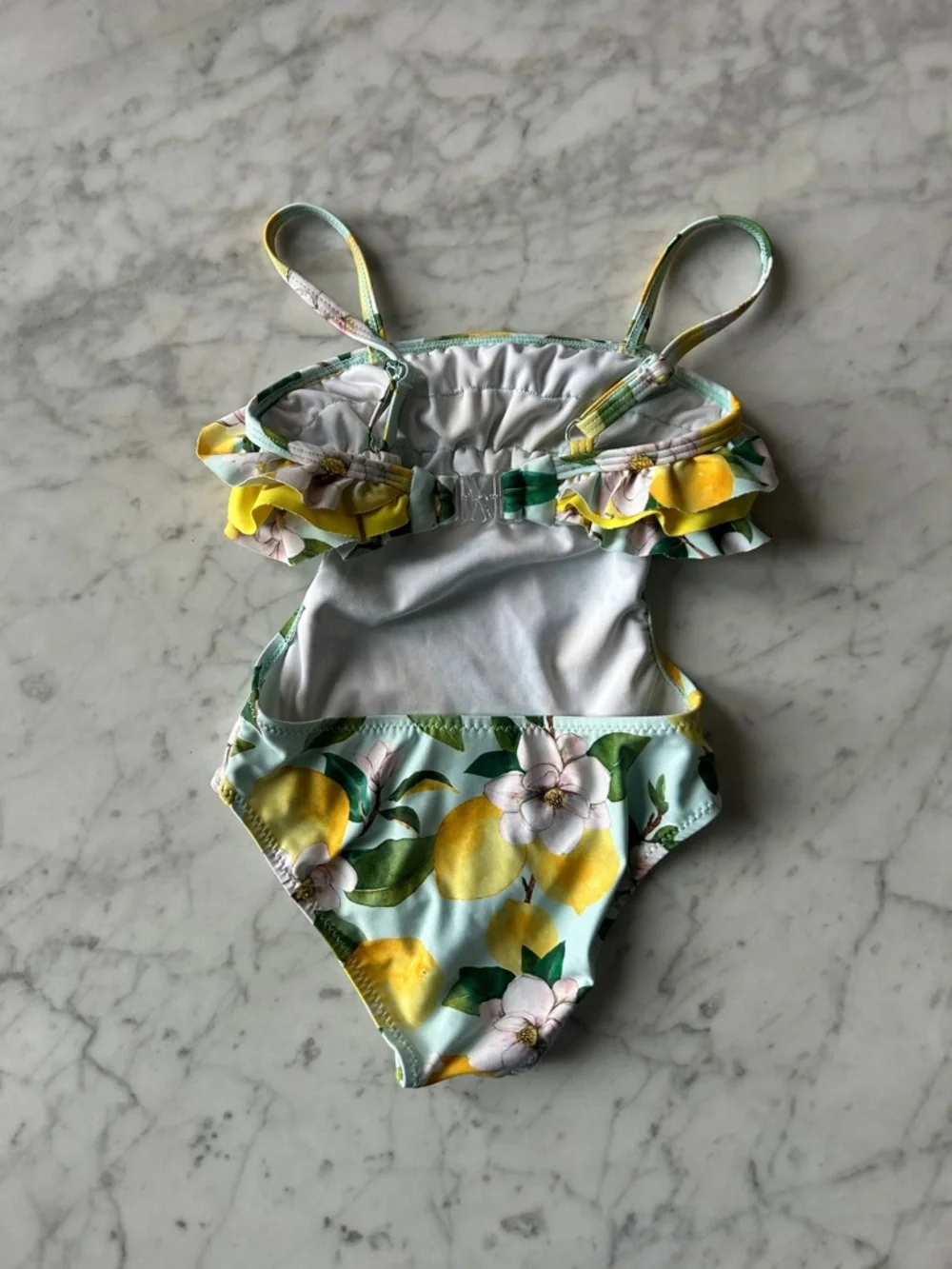Mayoral Girls Lemon Floral Ruffle One-Piece Swimsuit - Yellow & Green size 3T